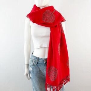 House Of Tweed Red Gray Mulberry Tree Reversible Blanket Scarf Soft Holiday